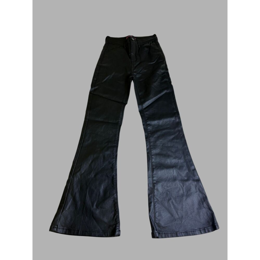 Edikted Women's XS Black Faux Leather High Rise Flare Pants